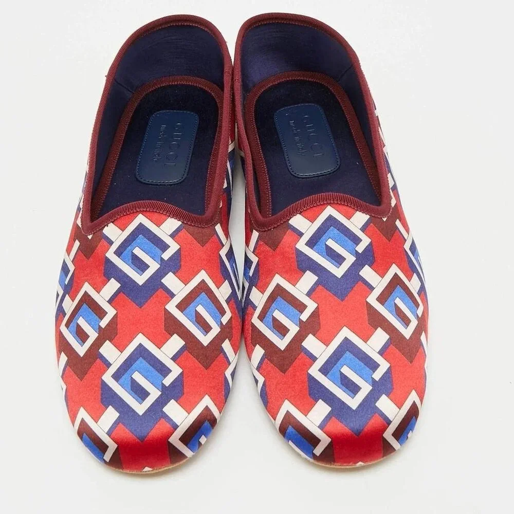 Mens Gucci Red Satin Voyage Geometric G Slippers Sz: UK 11 / EU 45 / US 11.5 NIB